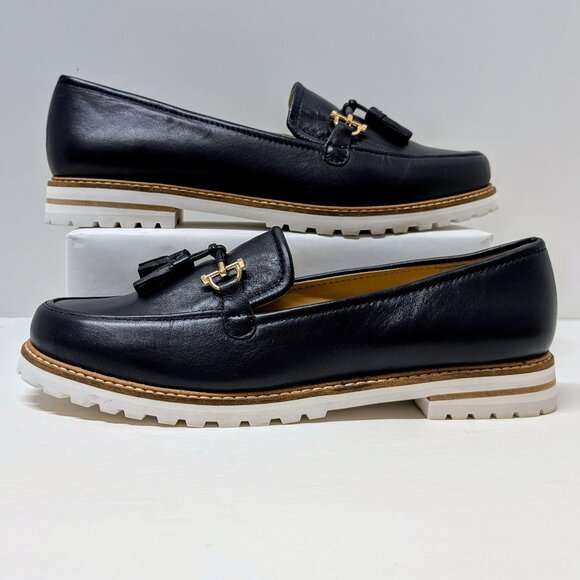 Talbots Laura Tassel Soft Nappa Loafers in Navy Blue & White - Picture 4 of 16